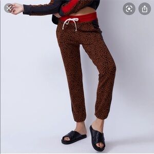 Monrow Leopard Print Racing Stripe Joggers Size Large